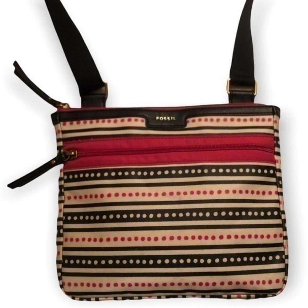 Fossil pink black white messenger crossbody bag
